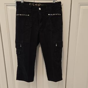 Black Stud-Accent Capris Pants